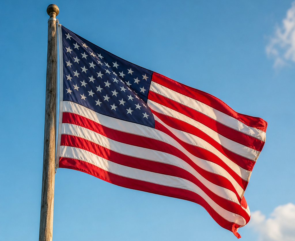 American Flag on a Sunny Beach at Dusk-1