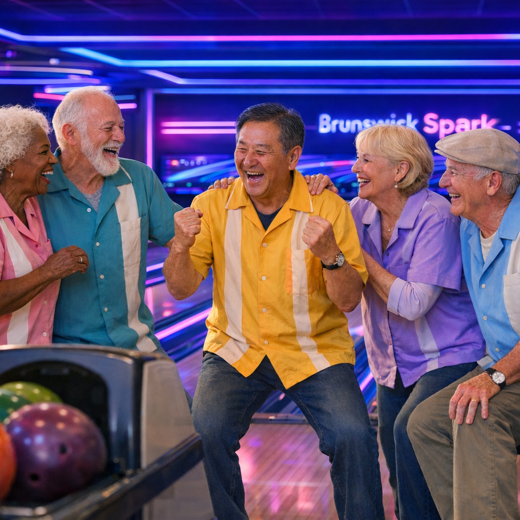 Senior Bowlers in Action at Brunswick Spark Bowling Alley-1